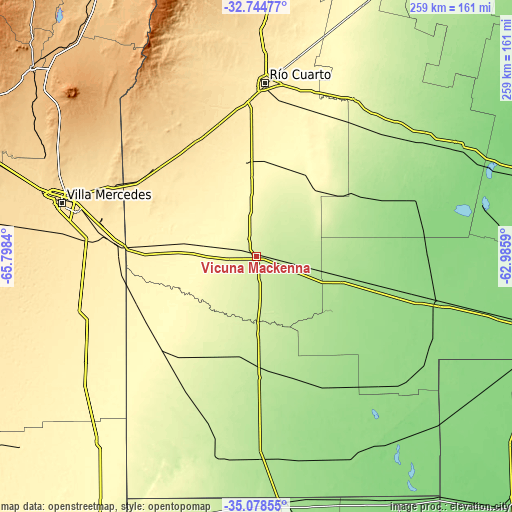 Topographic map of Vicuña Mackenna