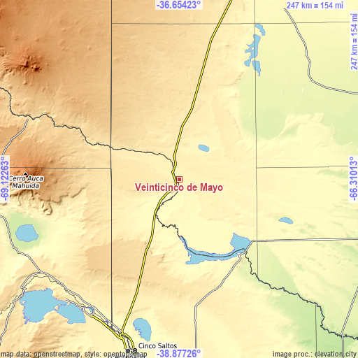 Topographic map of Veinticinco de Mayo
