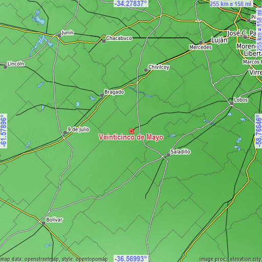 Topographic map of Veinticinco de Mayo