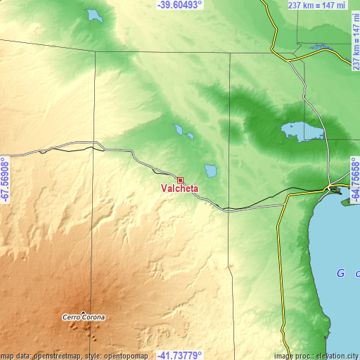 Topographic map of Valcheta