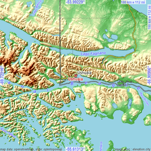 Topographic map of Ushuaia