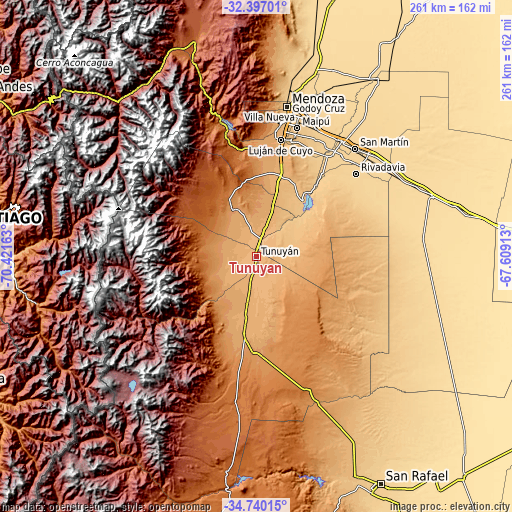 Topographic map of Tunuyán
