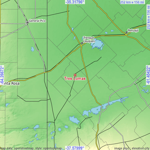 Topographic map of Tres Lomas