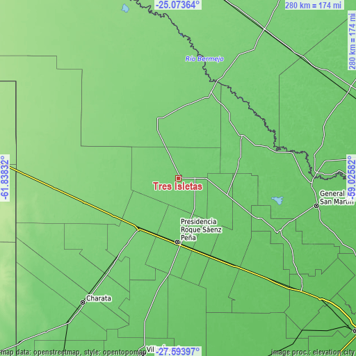 Topographic map of Tres Isletas