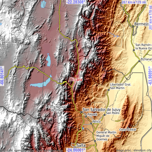 Topographic map of Tilcara