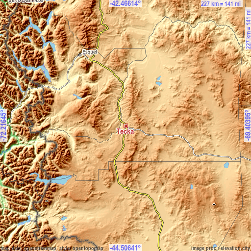 Topographic map of Tecka