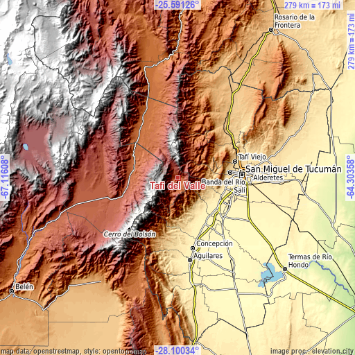 Topographic map of Tafí del Valle