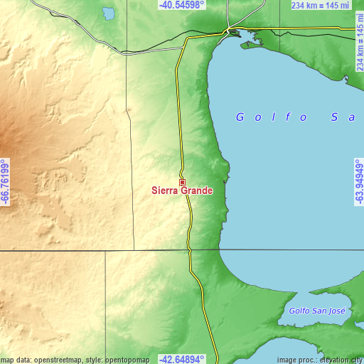 Topographic map of Sierra Grande