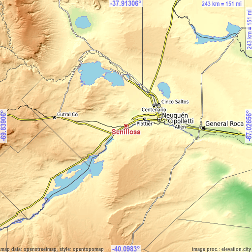 Topographic map of Senillosa