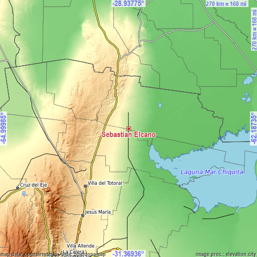 Topographic map of Sebastián Elcano