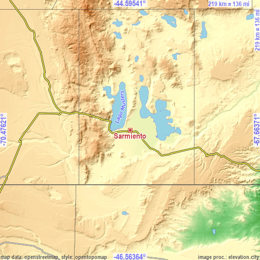 Topographic map of Sarmiento