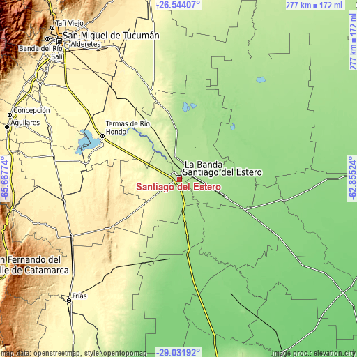 Topographic map of Santiago del Estero