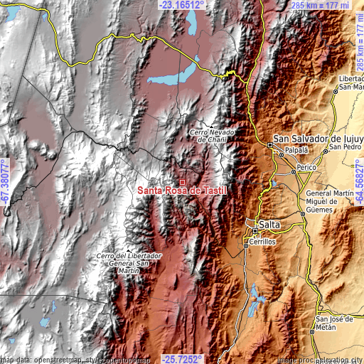 Topographic map of Santa Rosa de Tastil