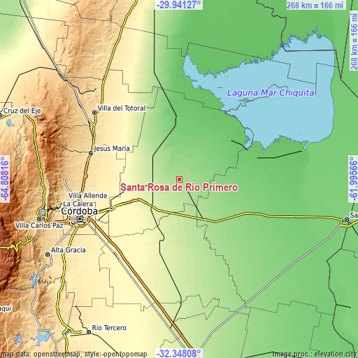 Topographic map of Santa Rosa de Río Primero