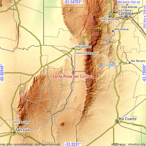Topographic map of Santa Rosa del Conlara