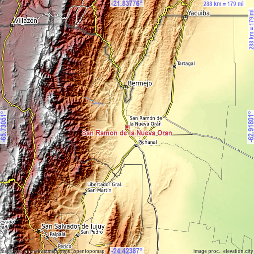 Topographic map of San Ramón de la Nueva Orán