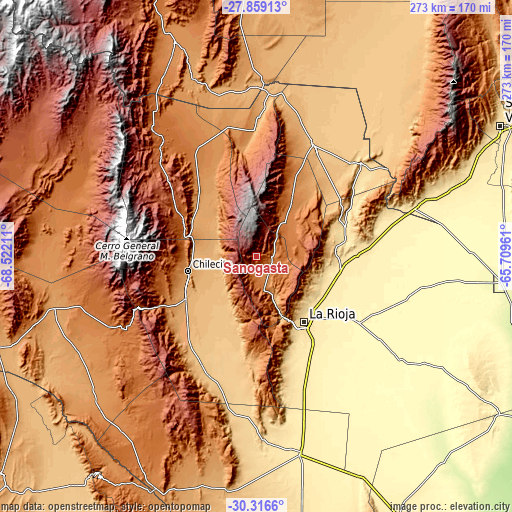 Topographic map of Sañogasta