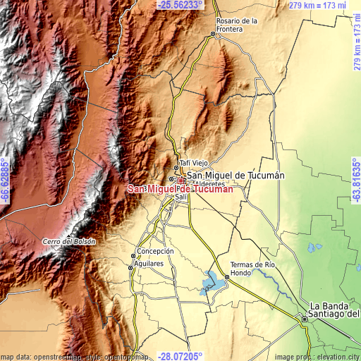 Topographic map of San Miguel de Tucumán