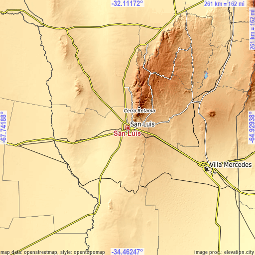 Topographic map of San Luis