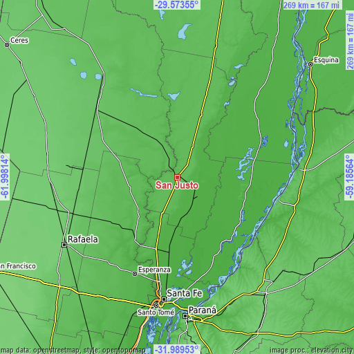 Topographic map of San Justo