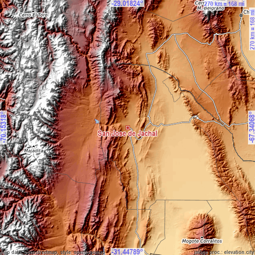 Topographic map of San José de Jáchal
