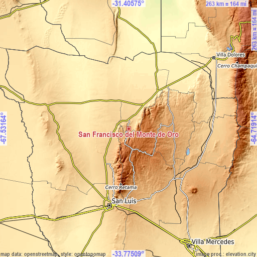 Topographic map of San Francisco del Monte de Oro