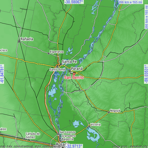Topographic map of San Benito