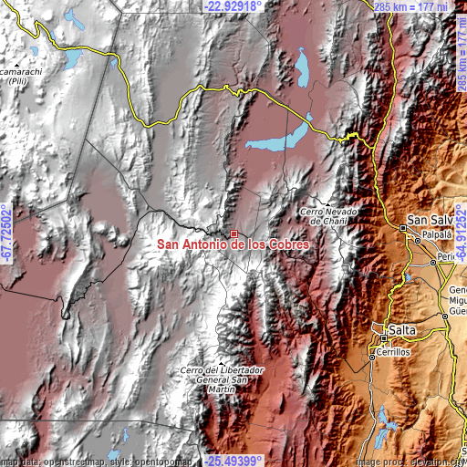 Topographic map of San Antonio de los Cobres