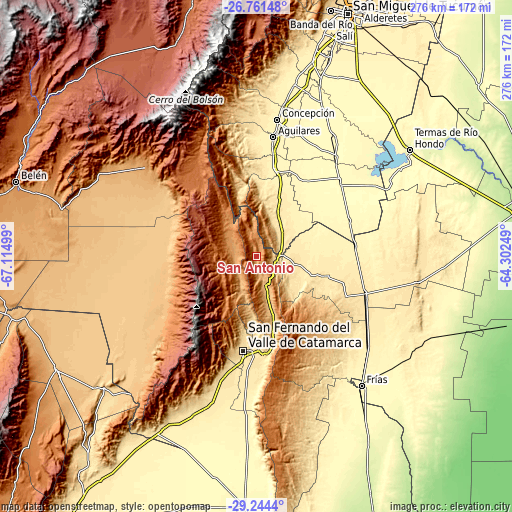 Topographic map of San Antonio