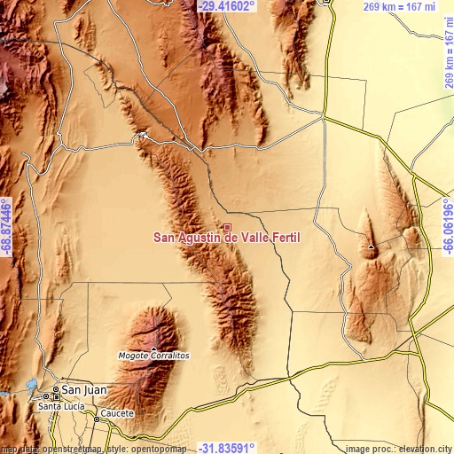 Topographic map of San Agustín de Valle Fértil