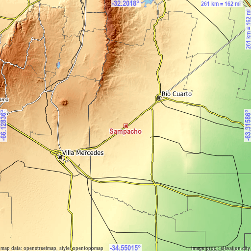 Topographic map of Sampacho