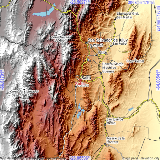 Topographic map of Salta
