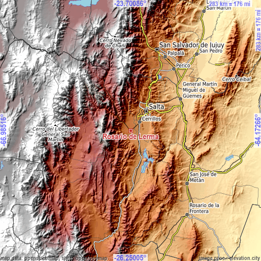Topographic map of Rosario de Lerma