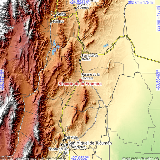 Topographic map of Rosario de la Frontera