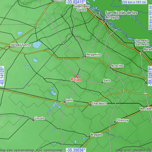 Topographic map of Rojas