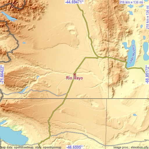 Topographic map of Río Mayo
