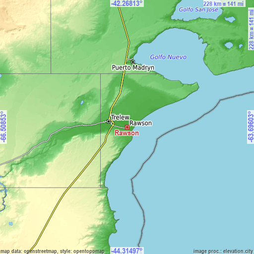 Topographic map of Rawson