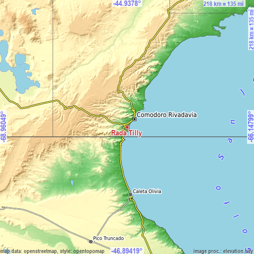 Topographic map of Rada Tilly