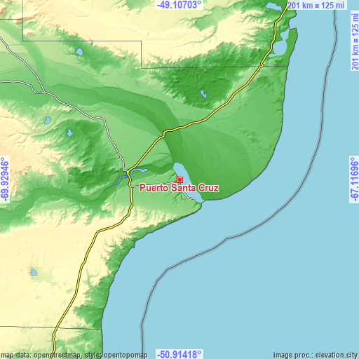 Topographic map of Puerto Santa Cruz