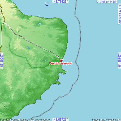 Topographic map of Puerto Deseado
