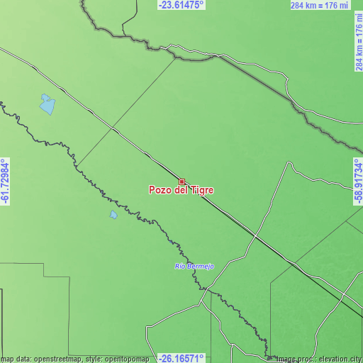 Topographic map of Pozo del Tigre