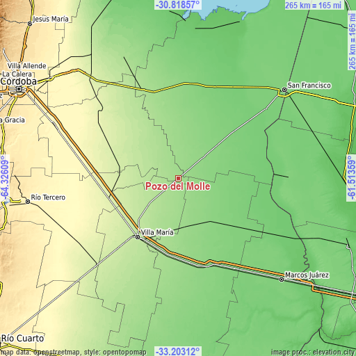Topographic map of Pozo del Molle