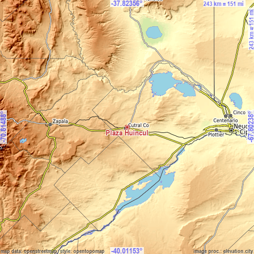 Topographic map of Plaza Huincul