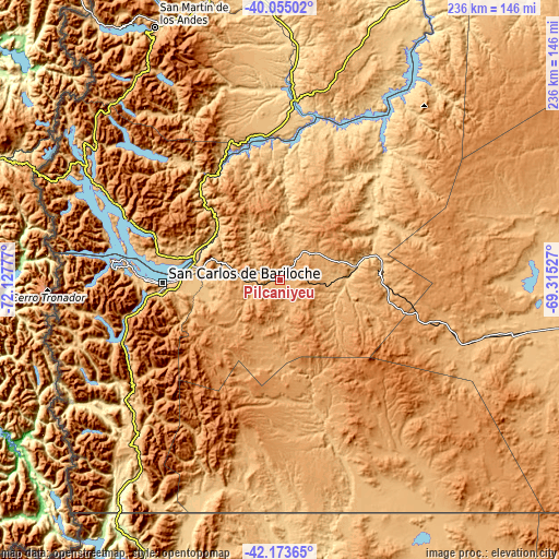 Topographic map of Pilcaniyeu