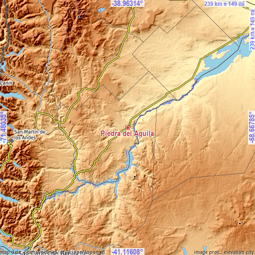 Topographic map of Piedra del Águila