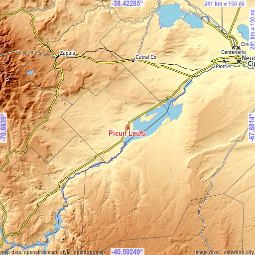 Topographic map of Picún Leufú