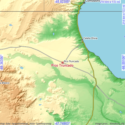 Topographic map of Pico Truncado