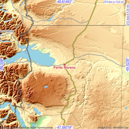 Topographic map of Perito Moreno