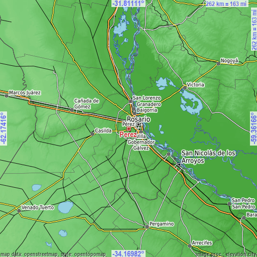 Topographic map of Pérez