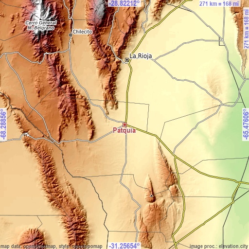 Topographic map of Patquía